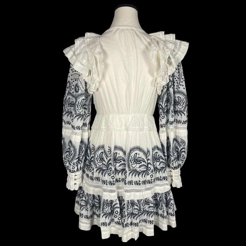 Ulla Johnson Bridget Embroidered  Tiered Mini Dress Womens 2 Victorian Boho - Picture 6 of 11